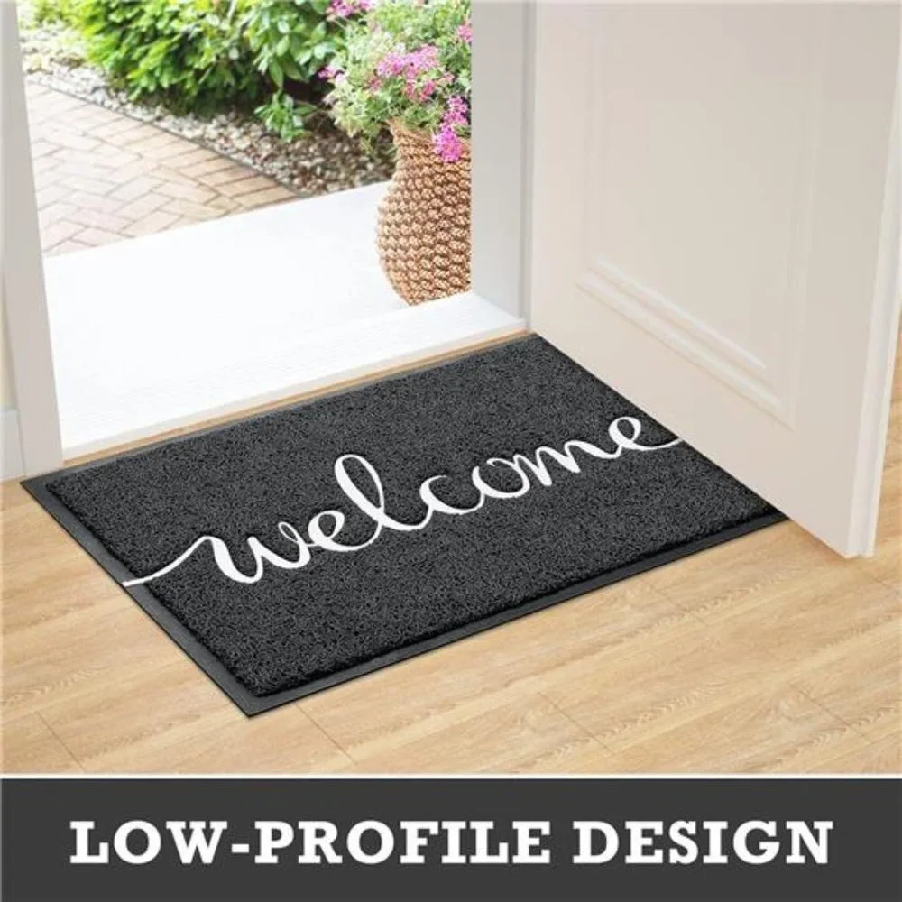 Black Door Mat Durable Welcome Mats Outdoor Indoor Non-Slip Doormat for Entryway